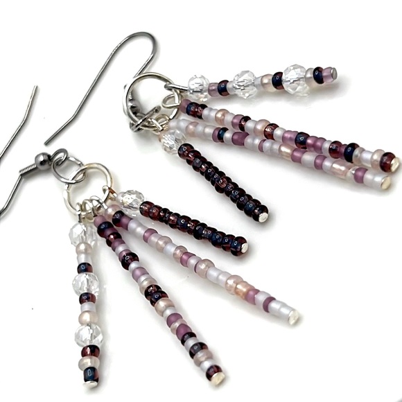 Four Tiered Seed Bead Earrings. - Picture 4 of 4